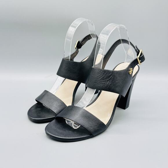 Cole Haan Shoes Women 8.5 Black Leather Grand OS Slingback Sandals Block Heel - Picture 4 of 12